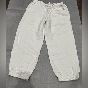 [S]Zara White Linen Blend Drawstring Jogger Pants Slouchy relaxed Gauze